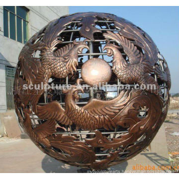 copper abstract outdoor globe sculpture